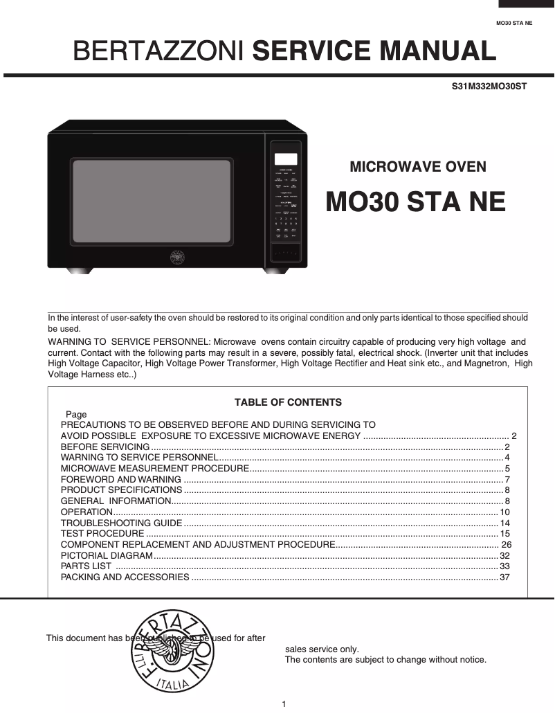 Página 1 del manual Manual de usuario Bertazzoni MO30STANE
