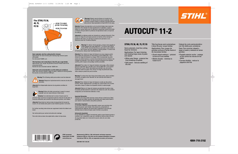 Page 1 de la notice Manuel utilisateur Stihl AutoCut 11-2