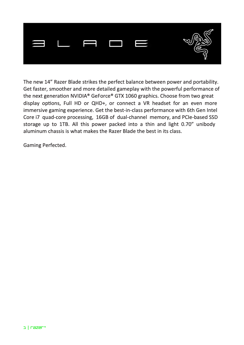 Page 1 de la notice Manuel utilisateur Razer Blade