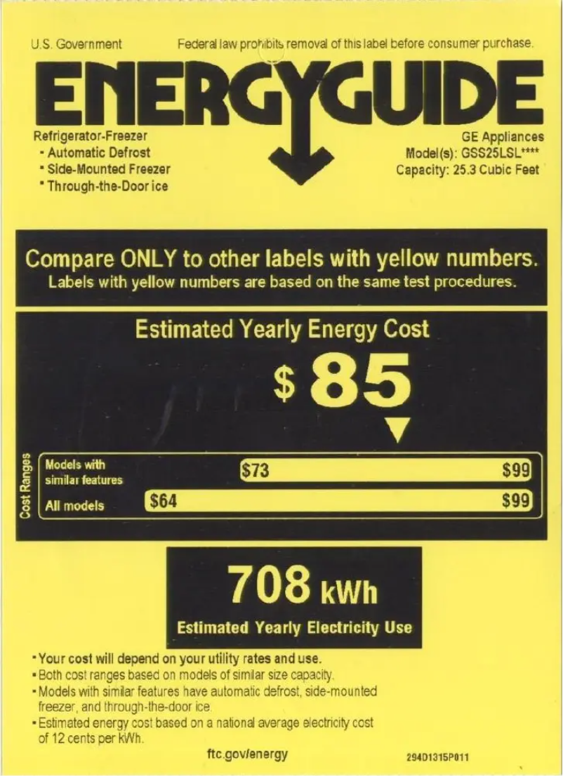 Página 1 del manual Etiqueta energética GE GSS25LSLSS