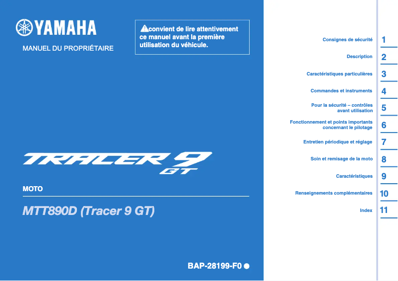 Page 1 de la notice Manuel utilisateur Yamaha TRACER 9 GT (2021)