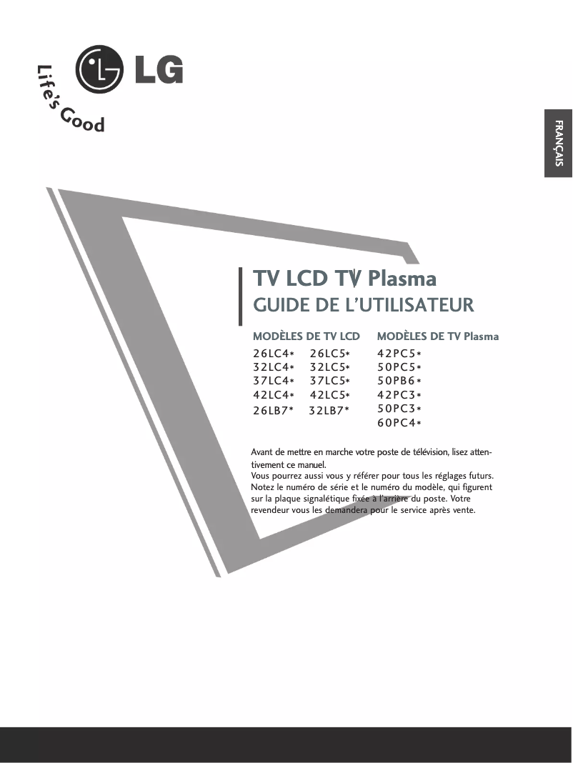 Page 1 de la notice Manuel utilisateur LG 26LB76