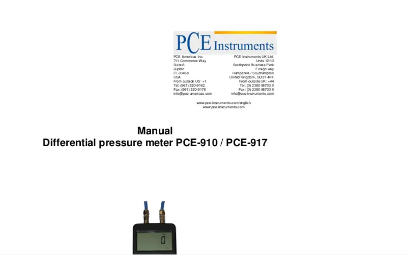 Page 1 de la notice Manuel utilisateur PCE Instruments PCE-910