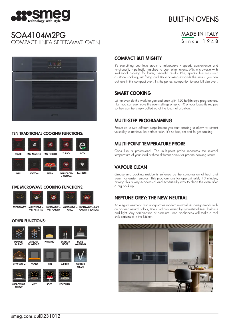 Page 1 de la notice Fiche technique Smeg SOA4104M2PG