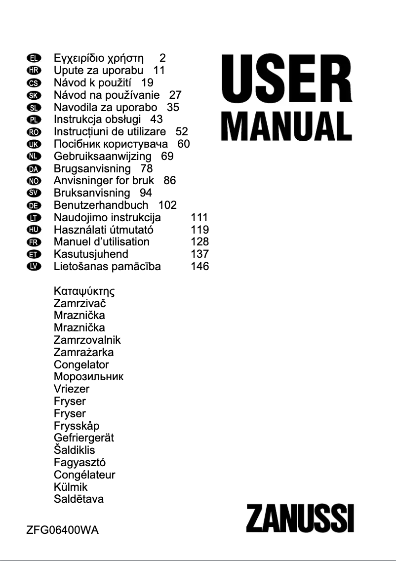 Page 1 de la notice Manuel utilisateur Zanussi ZFG06400