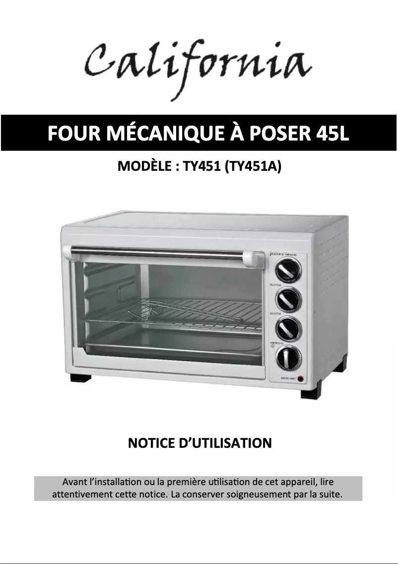Page 1 de la notice Manuel utilisateur California TY451