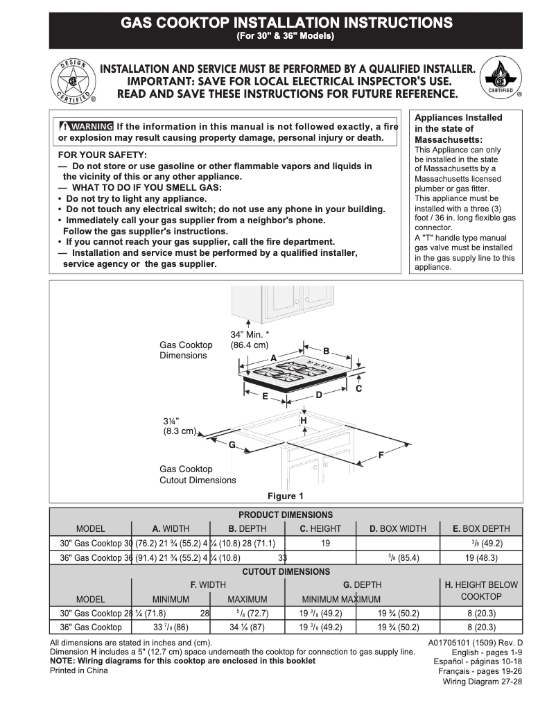 Page 1 de la notice Guide d'installation Frigidaire FGGC3045QB