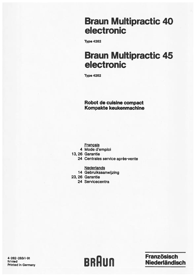 Page 1 de la notice Manuel utilisateur Braun Multipractic 45 4262
