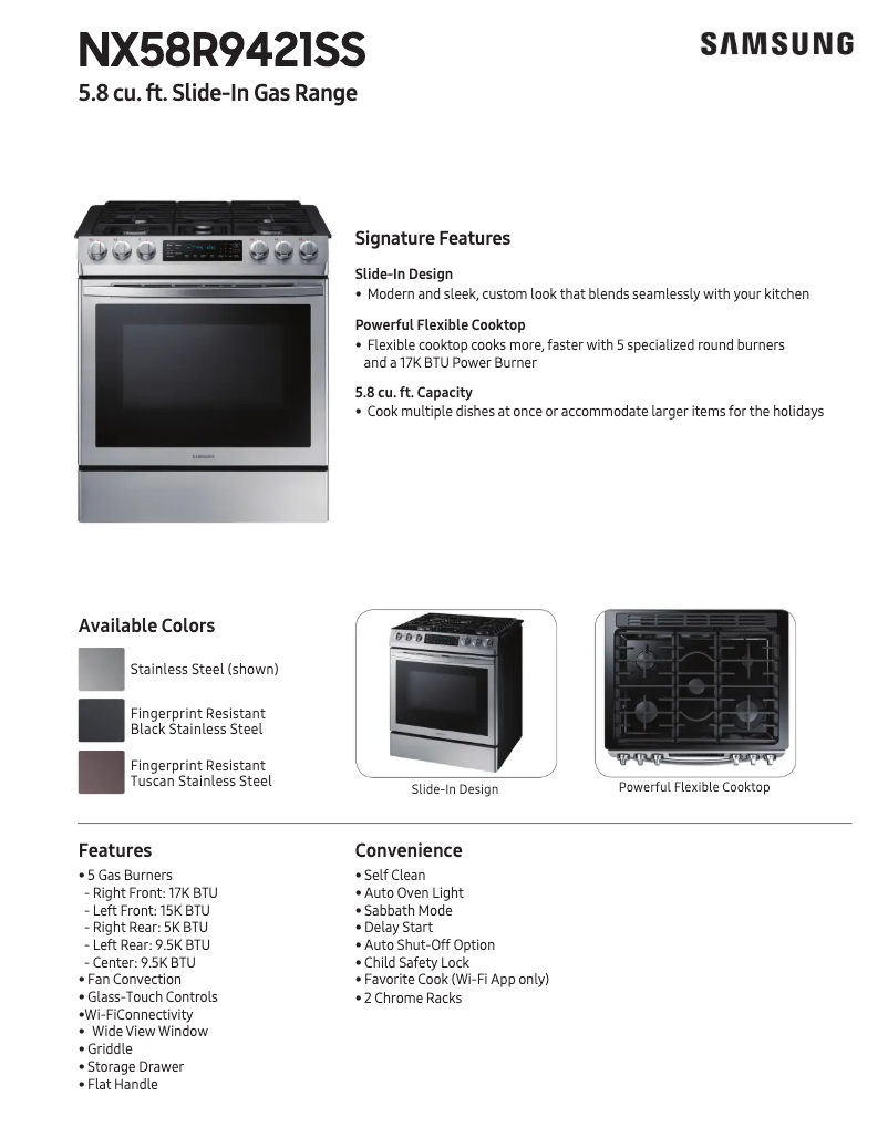 Página 1 del manual Ficha técnica Samsung NX58R9421SG