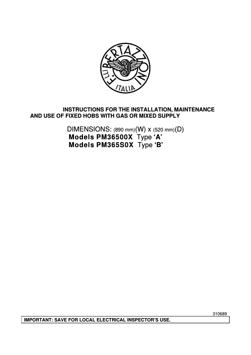 Page 1 de la notice Guide d'installation Bertazzoni PM36500X