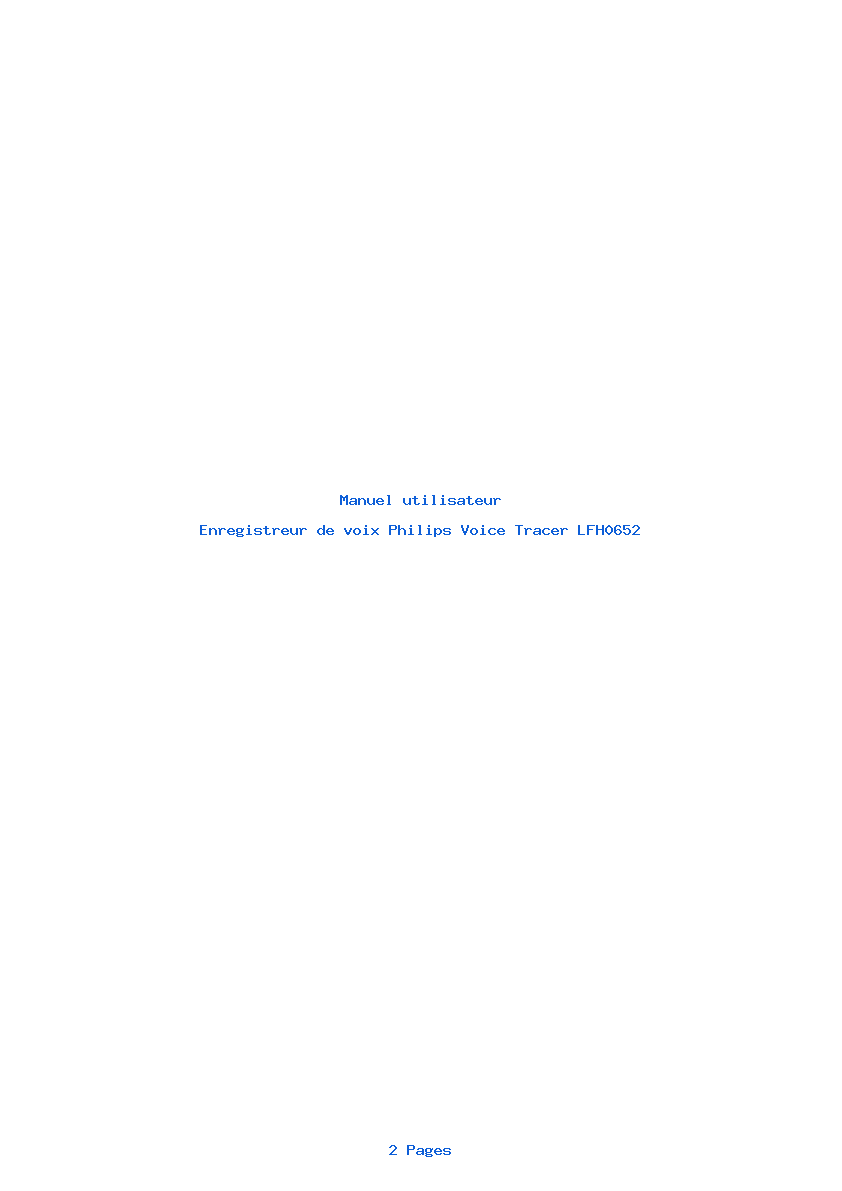 Page 1 de la notice Manuel utilisateur Philips Voice Tracer LFH0652