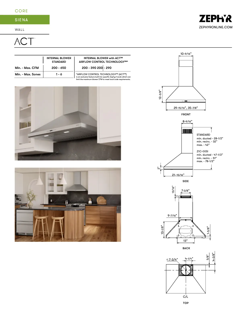 Página 1 del manual Ficha técnica Zephyr ZSI-E36DS