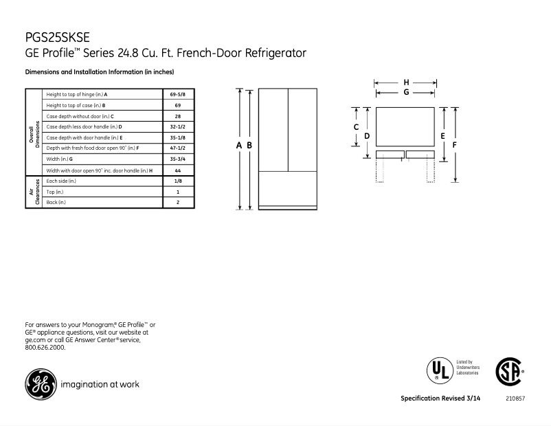 Página 1 del manual Ficha técnica GE Profile PGS25KSESS