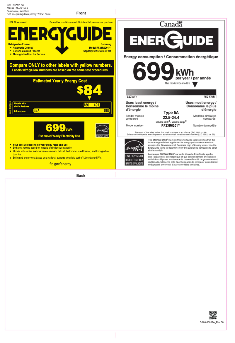 Página 1 del manual Etiqueta energética Samsung RF23R6201SG/AA