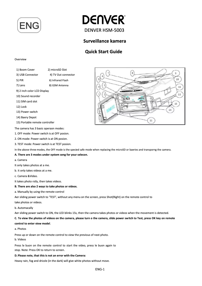 Page 1 de la notice Manuel utilisateur Denver HSM-5003