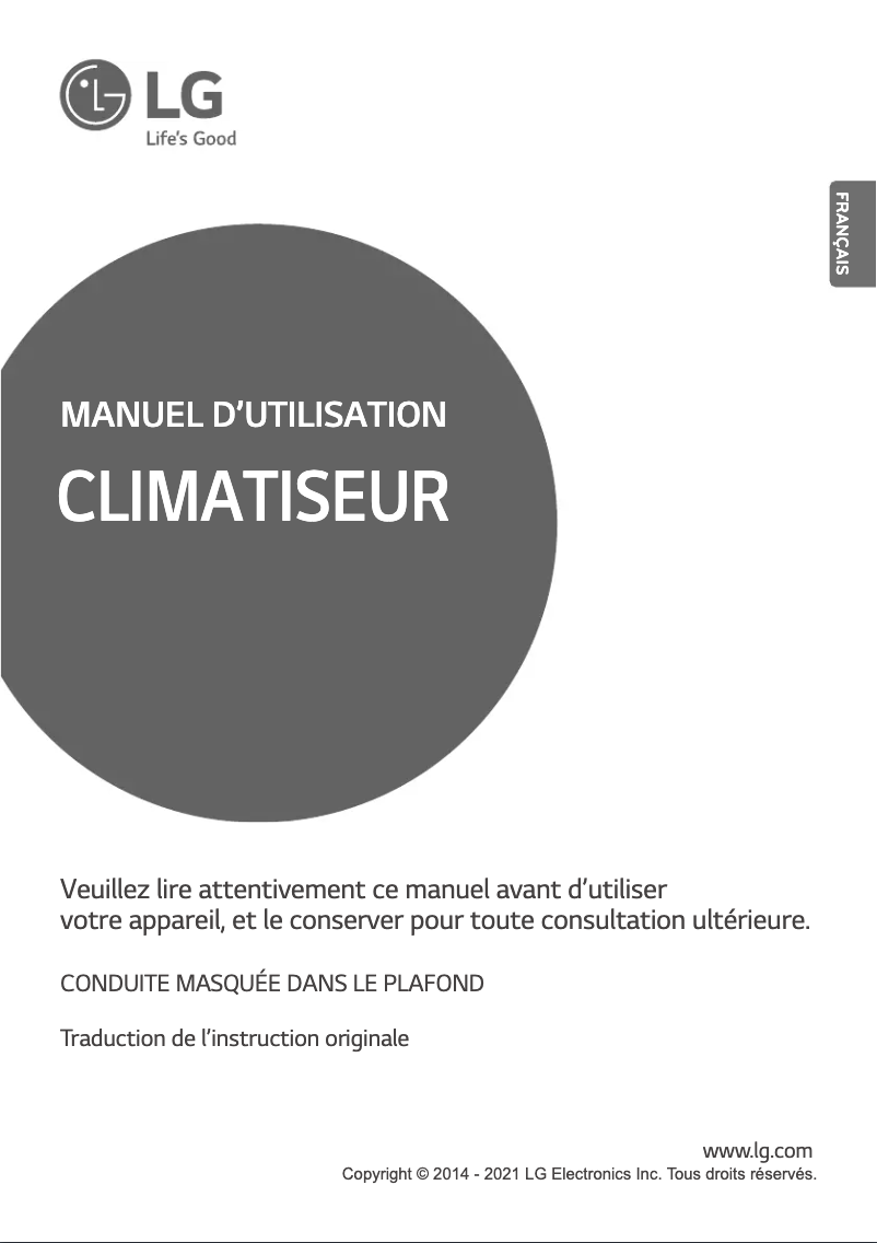 Page 1 de la notice Manuel utilisateur LG AMNW18GL2A2