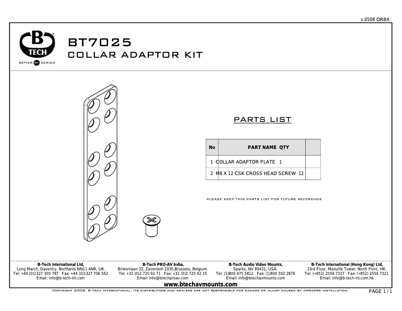 Page 1 of the manual User Manual B-Tech BT7025