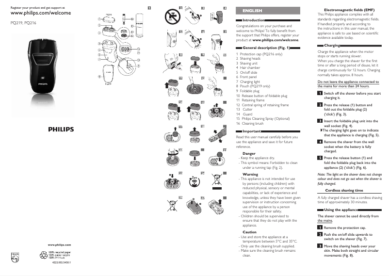 Page 1 de la notice Manuel utilisateur Philips PQ216