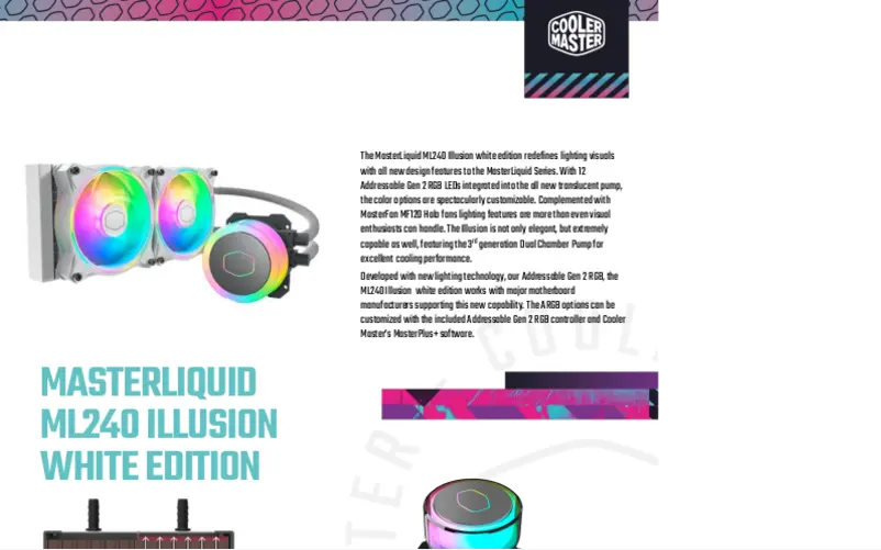 Page 1 of the manual Technical Sheet Cooler Master MasterLiquid ML240 Illusion