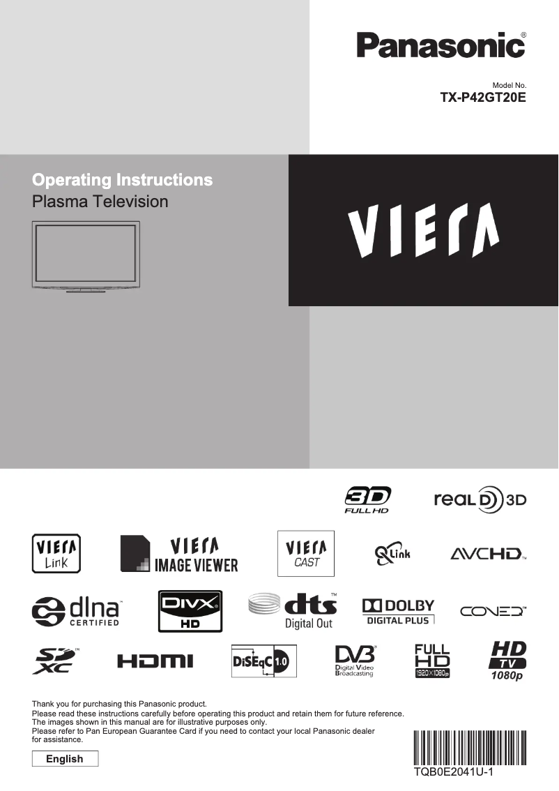 Page 1 of the manual User Manual Panasonic Viera TX-P42GT20E
