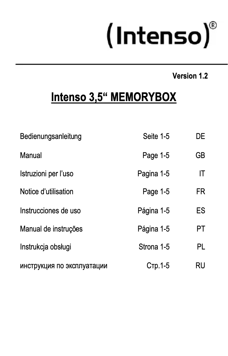 Page 1 de la notice Manuel utilisateur Intenso 3.5" Memory Box USB 3.0