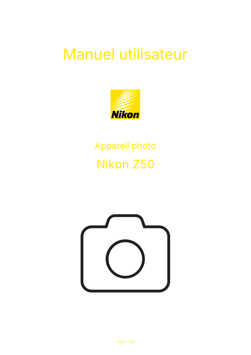 Page 1 de la notice Manuel utilisateur Nikon Z50