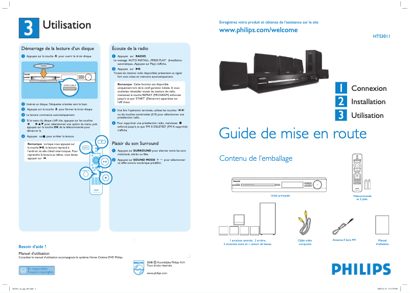 Página 1 del manual Guía de inicio rápido Philips HTS3011