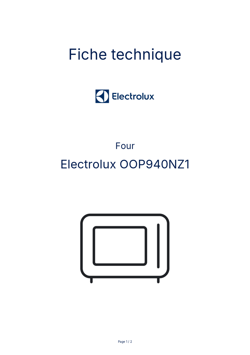 Page 1 de la notice Fiche technique Electrolux OOP940NZ1