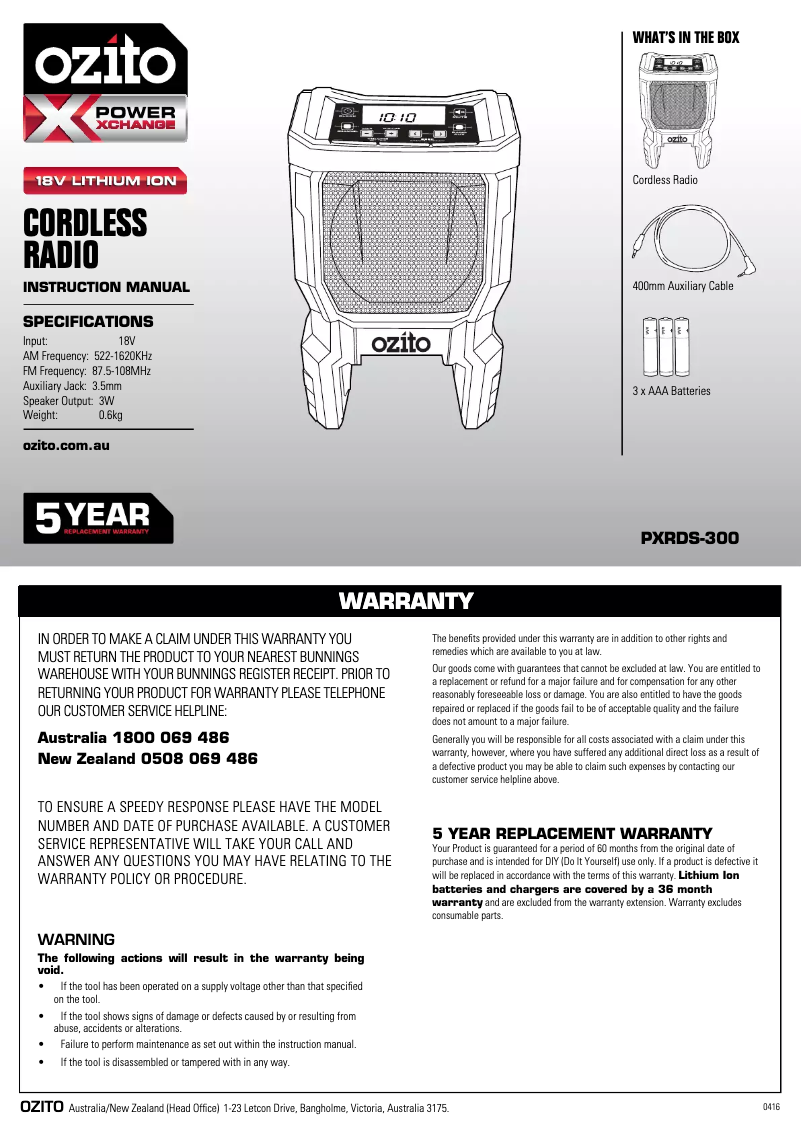 Page 1 de la notice Mode d'emploi Ozito PXRDS-300