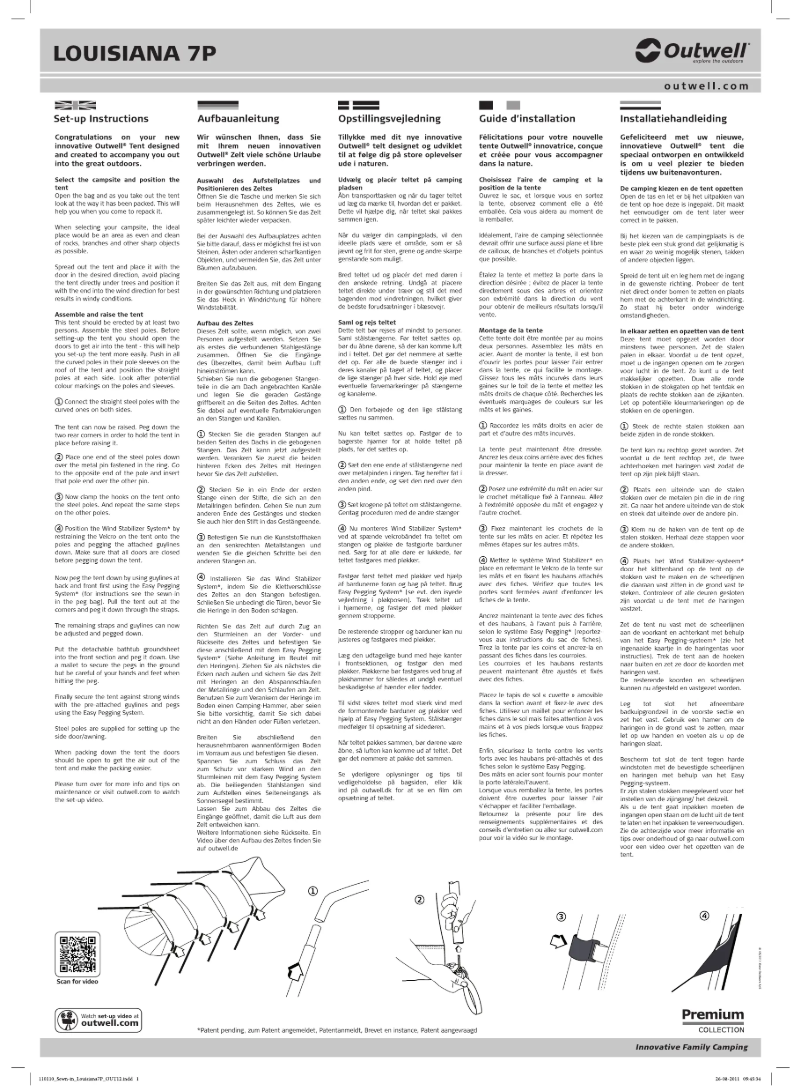 Page 1 de la notice Manuel utilisateur Outwell Premium Louisiana 7P