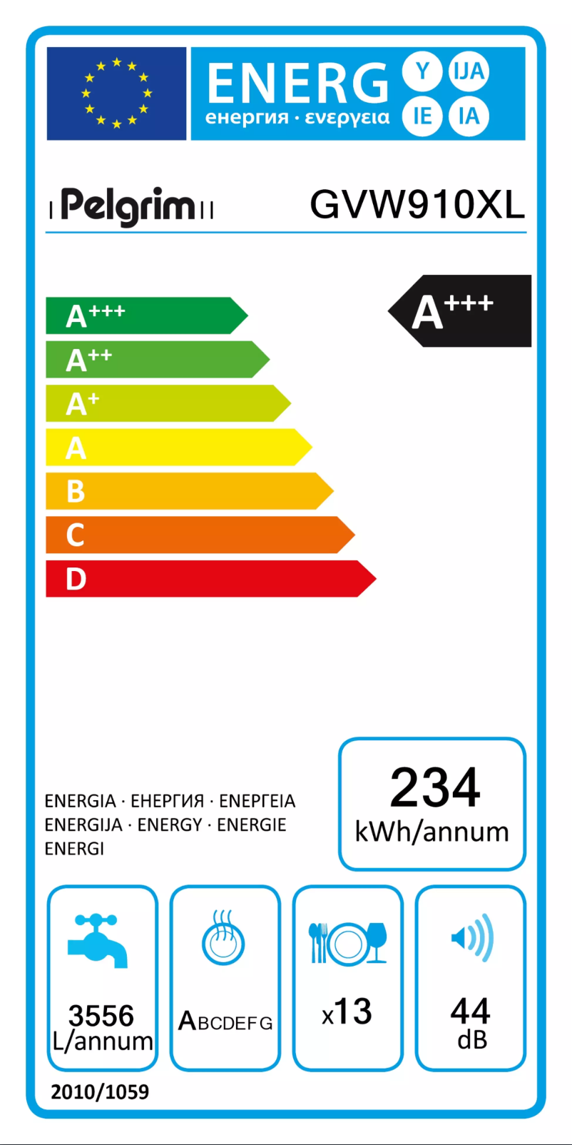 Page 1 of the manual Energy Label Pelgrim GVW910XL