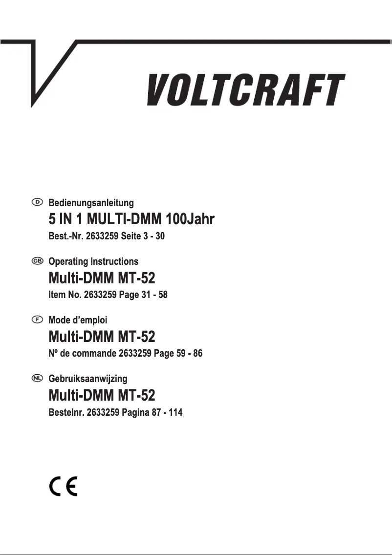 Page 1 de la notice Manuel utilisateur Voltcraft MT-52
