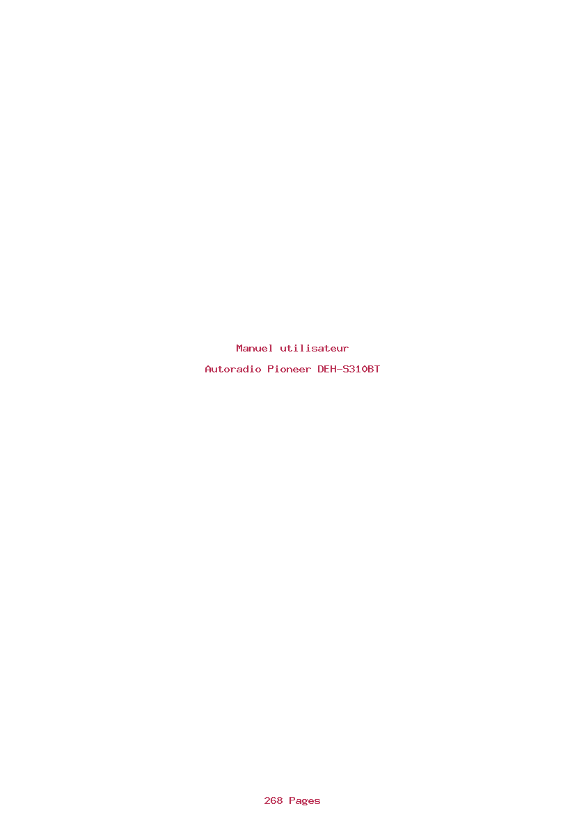 Page 1 de la notice Manuel utilisateur Pioneer DEH-S310BT