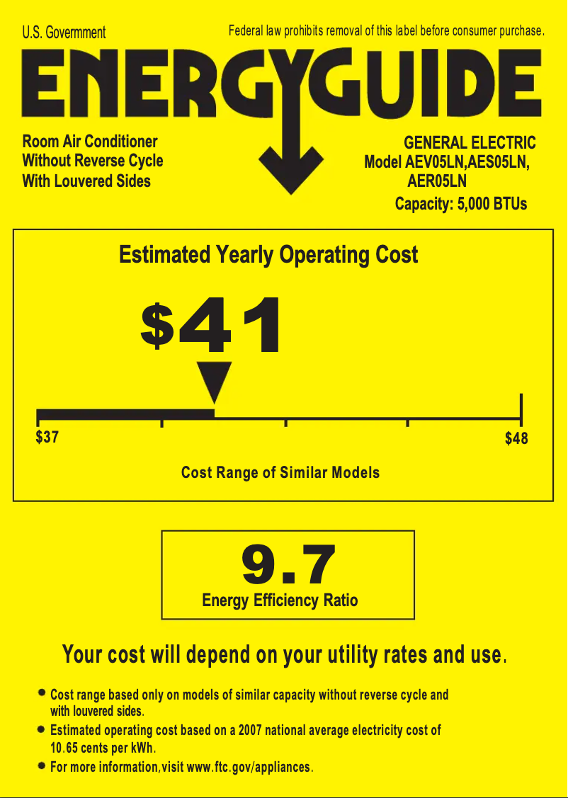 Página 1 del manual Etiqueta energética GE AEV05LN