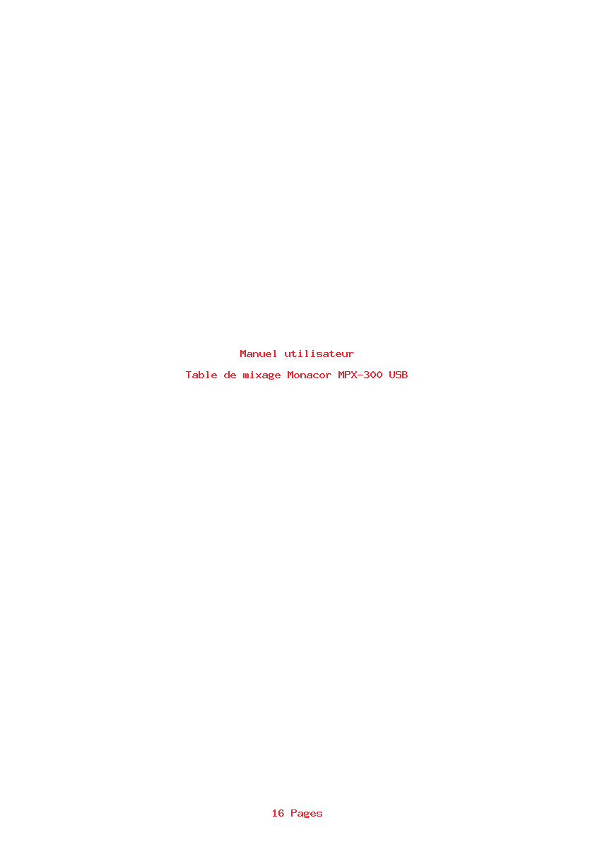 Page 1 de la notice Manuel utilisateur Monacor MPX-300 USB