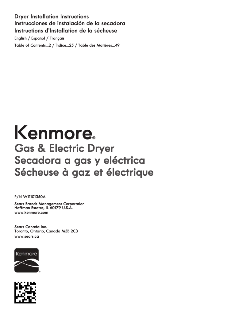 Page 1 de la notice Fiche technique Kenmore 65232