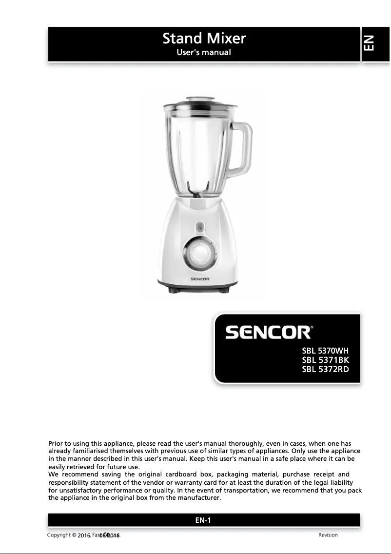 Page 1 de la notice Manuel utilisateur Sencor SBL 5370WH