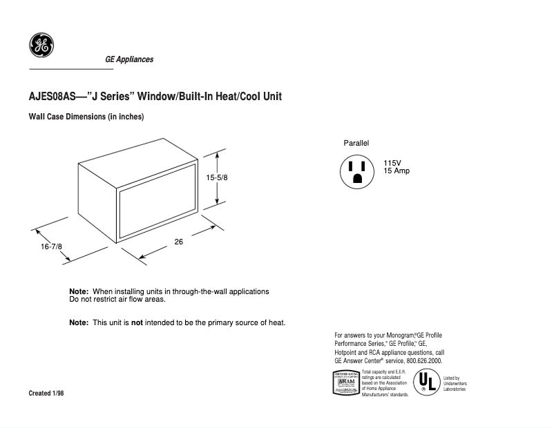 Página 1 del manual Ficha técnica GE AJES08AS