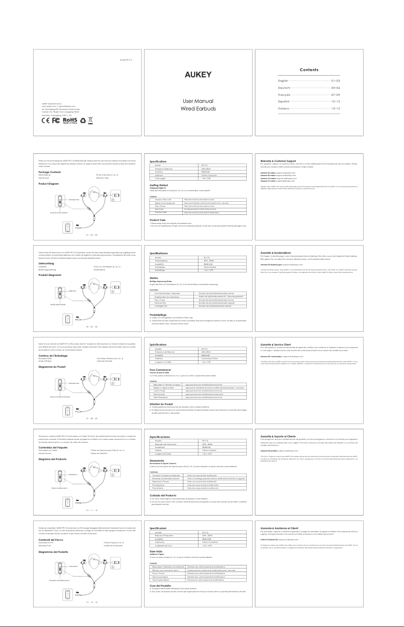 Page 1 de la notice Manuel utilisateur Aukey EP-C10