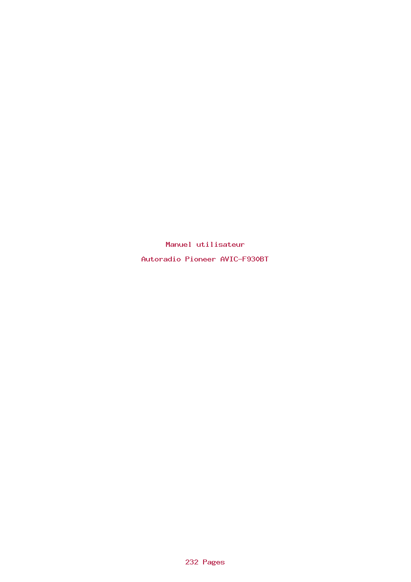 Page 1 de la notice Manuel utilisateur Pioneer AVIC-F930BT