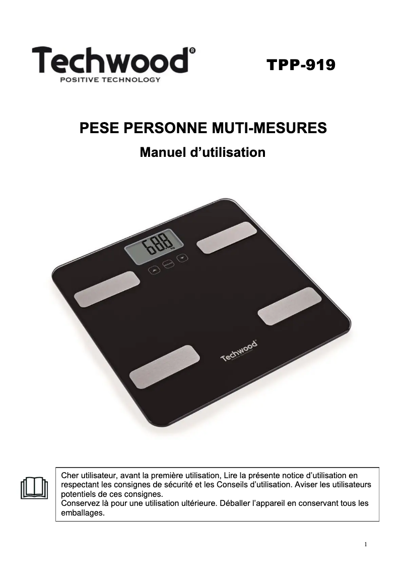 Page 1 de la notice Manuel utilisateur Techwood TPP-917