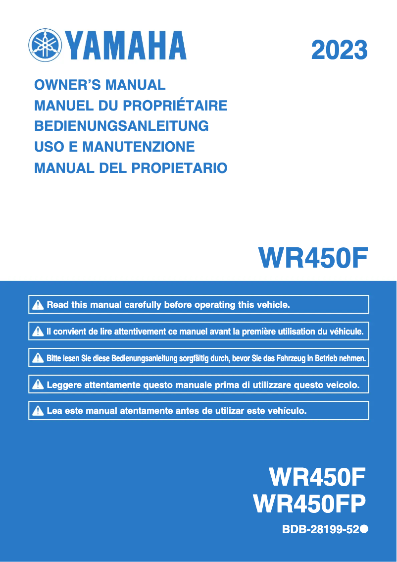 Page 1 de la notice Manuel utilisateur Yamaha WR450F (2023)