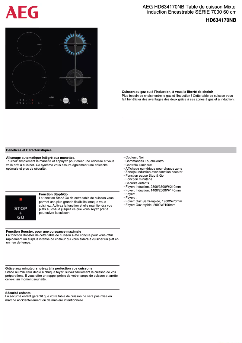 Page 1 de la notice Fiche technique AEG HD634170NB