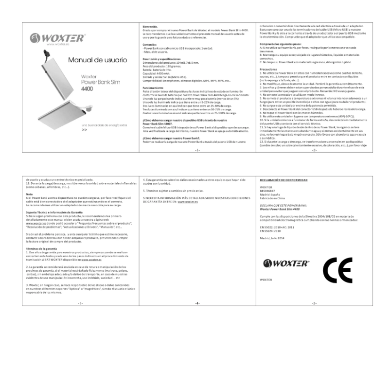 Page 1 de la notice Manuel utilisateur Woxter Slim 4400