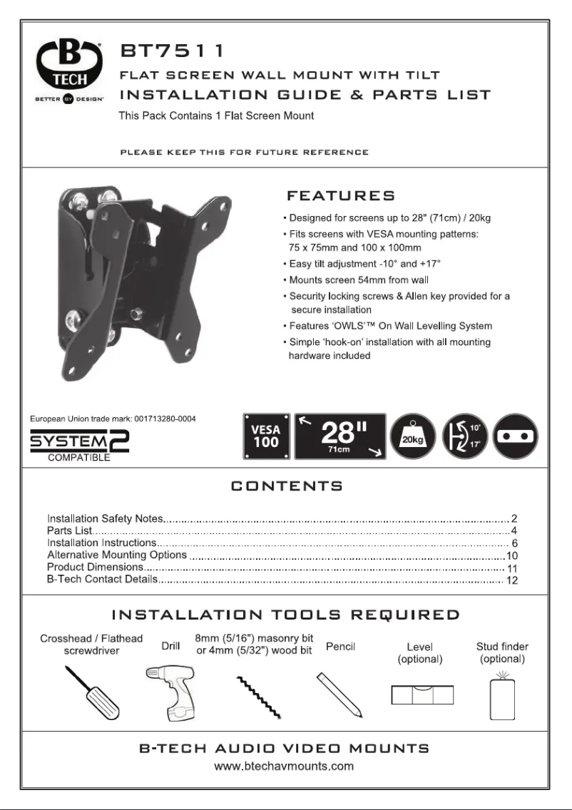 Page 1 of the manual Instruction Manual B-Tech BT7511