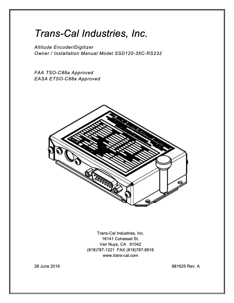 Page 1 de la notice Manuel utilisateur Trans-Cal SSD120-35C-RS232