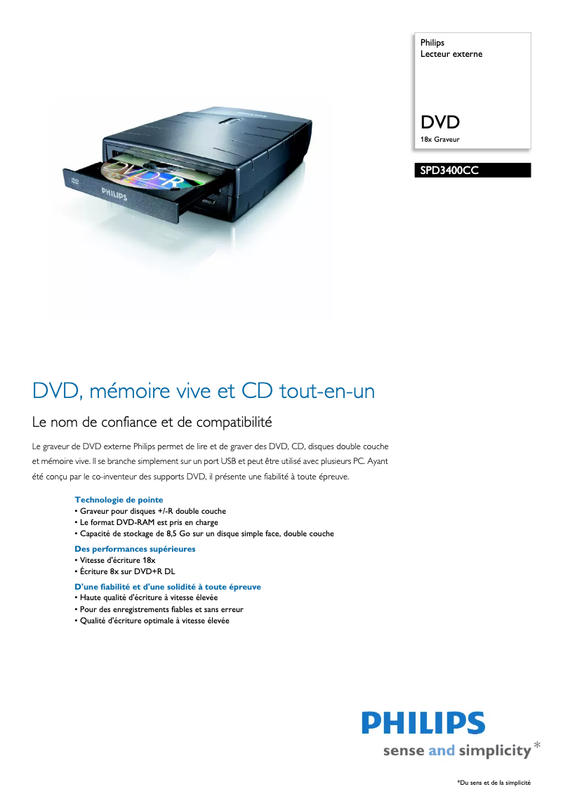 Página 1 del manual Ficha técnica Philips SPD3400CC