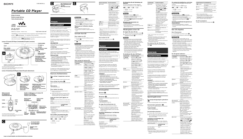 Page 1 de la notice Manuel utilisateur Sony D-EJ101