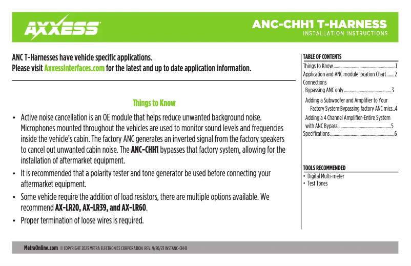 Page 1 de la notice Manuel utilisateur AXESS ANC-CHH1