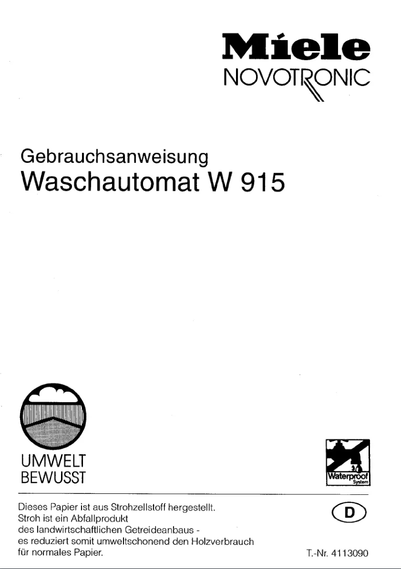 Page 1 de la notice Manuel utilisateur Miele Novotronic W915